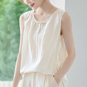 [패션시그널] 데코장식 라운드넥 민소매 블라우스 ABABA2