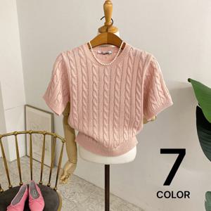 허니제이 / 트너스 꽈배기 베이직핏 반팔 니트(7color)