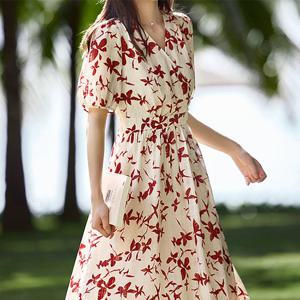 [패션시그널] 브이랩 레드프린팅 롱 원피스 F1AFFB