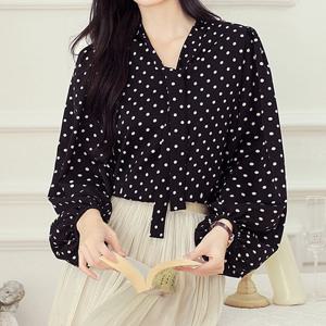 [블랙퀸] 펠리칸 도트 볼륨소매 긴팔블라우스 blk003233
