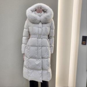 [꼼빠니아]후드 밴딩벨티드 롱 다운 패딩 CAEW1-WIH160_IC