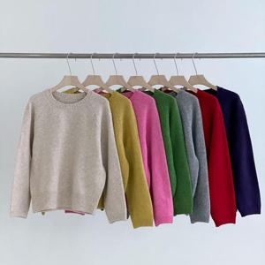 여성용 스웨터 빨간 U넥 베이직 스웨터