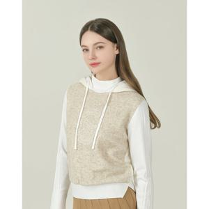 헤지스 골프 여성 25FW 베이지 여성 패딩 하이브리드 후드 티셔츠 HWTS5D751I1