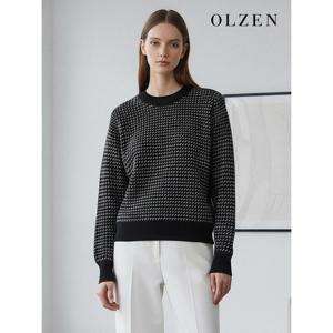 [올젠(우먼)][OLZEN W] 여성 자카드 라운드 니트 (ZLD4ER2308)