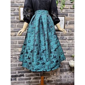 퐁당 /  퐁당 균일가전  여성용 러블리 화려한 빅플라워 자가드 A라인 스커트_4컬러