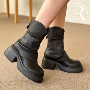 [디자이어로즈] 여자 7cm 통굽 가을 소가죽부츠 7cm