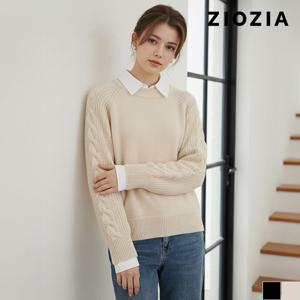 [지오지아] 여성 소매 조직감 라운드 넥 스웨터 (AFD4ER1107)