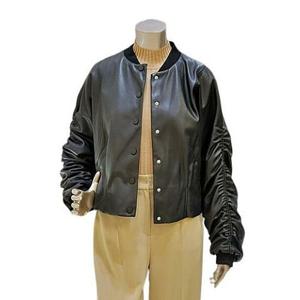 [미니멈]MARIO슬리브 셔링 크롭 레더 재킷 MYAKLJ2940