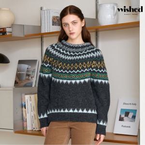 [위시드]라운드넥 노르딕 배색 울 긴팔 니트 (WICDNT038)