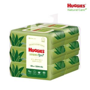 [땡큐온]하기스 내츄럴케어 플러스 캡형 64매 x6개 아기물티슈
