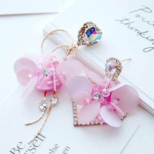 [수공예] 핑크샤벳 큐빅비즈 언발 귀걸이