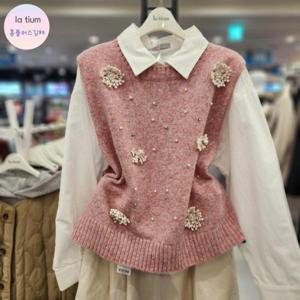 라티움 HC03 여성 편하고 진동자넓은 핏예쁜 꽃진주 조끼 L45 P3VT01 43