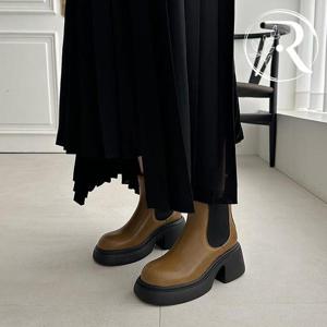 [디자이어로즈] 소가죽 카키 키높이부츠 첼시부츠 7cm