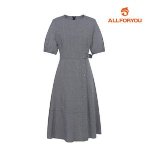 [올포유] 여성 잔체크 플레어 반팔 롱 원피스 ALONM4111-915