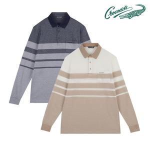 [크로커다일] 한기장 스트라이프 카라 티셔츠 CDAAATS1401