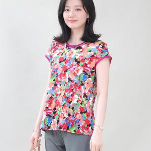 애비뉴투지 엄마옷 플라워 실켓면 짧은 반팔 여름 티셔츠 A06417