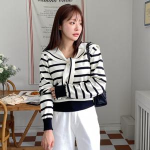 [옷자락]여자 비스코스니트 세일러카라 FW 단가라 티셔츠