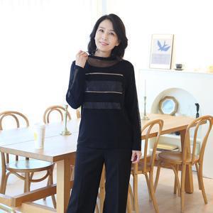 [쉬즈마담]T57410 사각보석 망사시스루 반폴라 50대 엄마옷