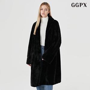 [지지피엑스]베이직 숄 카라 버튼 포켓 밍크 퍼 롱 코트 (GODJH009D)