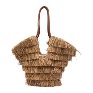 짐머만 프린지 라피아 가죽 핸들 오픈 토트백 7070XC26A2 TFST