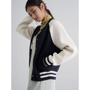 (35615ACM2R) [에잇세컨즈] 배색 니트 아우터  네이비