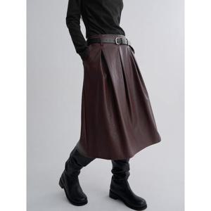 (356227WC06) [에잇세컨즈] 버건디 페이크 레더 미디스커트  레드