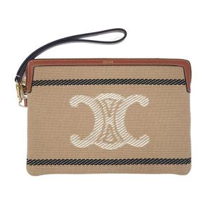 셀린느 여성 트리옹프 스트라이프 텍스트 카프스킨 스몰 클러치 파우치백 베이지 10J502FVT 02BL