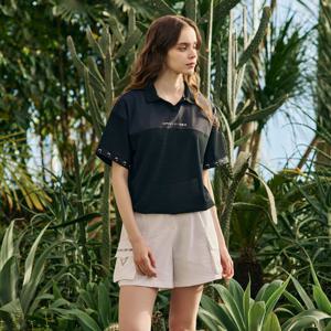 챌린저 여성 냉감 트리코트 엠보 메쉬 믹스 카라 반팔 티셔츠 블랙 CHE2WST5634BK