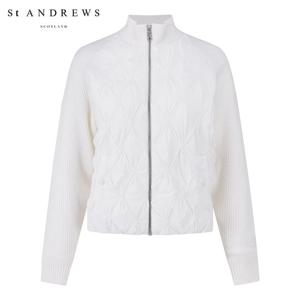 [세인트앤드류스] 여성 링클 퀼팅 와플 조직 믹스 집업 가디건