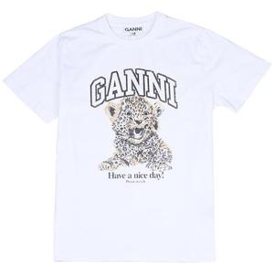 26SS 가니 여성 릴렉스드핏 레오파드 로고 반팔티 T4124 943 화이트