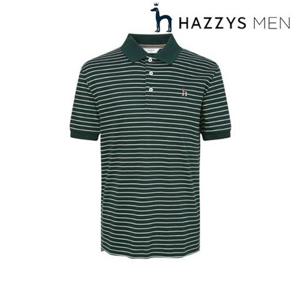 [헤지스남성] (HZTS5B435E3) 그린 인터록 스트라이프 반팔 카라 티셔츠
