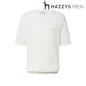 [헤지스남성] (HZSW5B559IV) [아이코닉] 아이보리 케이블 반팔 라운드 니트