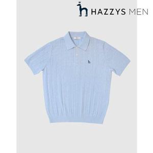 [헤지스남성] (HZSW5B553B1) [25SS][아이코닉] 라이트 블루 케이블 반팔 카라 니트