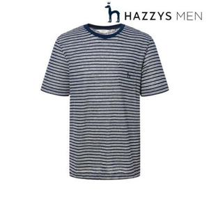[헤지스남성] (HZTS5B508N2) [25SS]네이비 스트라이프 린넨 반팔티셔츠