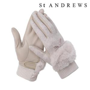 [세인트앤드류스]여성 퍼 리본 레더 믹스 양손 장갑 (821D4GV051BG)