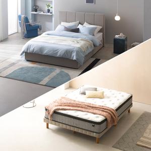 [지누스침대][K] 매든 저상형 라이트그레이 침대SET / 컴포트 서포트 하이브리드 30cm 침대 세트 프레임 킹