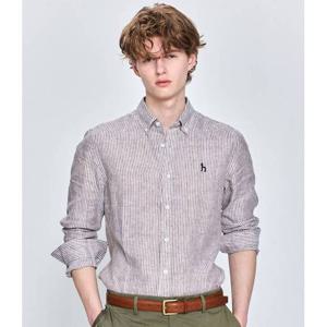 [헤지스남성] 브라운 린넨 스트라이프 셔츠(HZSH5B321W2)