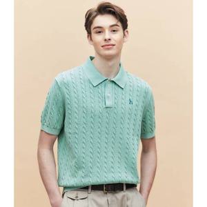 [헤지스남성] 라이트 그린 가먼트다잉 케이블 반팔 니트(HZSW5B558T1)