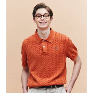 [헤지스남성] 레드 가먼트다잉 케이블 반팔 니트(HZSW5B558R2)