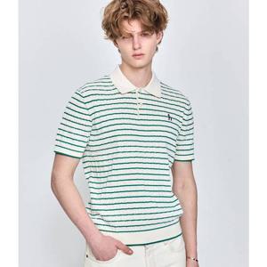 [헤지스남성] 그린 케이블 반팔 카라 니트(HZSW5B555E2)