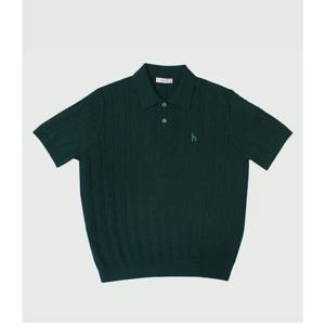 [헤지스남성] 다크 그린 케이블 반팔 카라 니트(HZSW5B553E3)