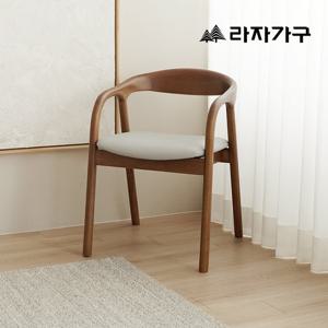 라자가구 에이든 고무나무 SE0 원목 라운드 1인 가죽 식탁 의자