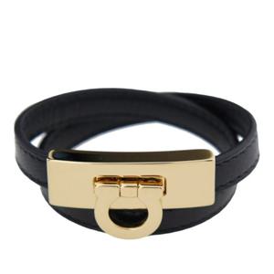 페라가모 블랙 가죽 더블 트위스트 간치니 팔찌 760768 0776167