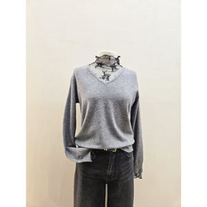 숲  (SC2LK80) 시스루 반목 배색 니트