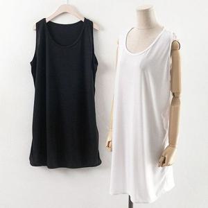 빅사이즈 롱롱 프리 나시 DWW0013R 촉감 롱 민소매 티