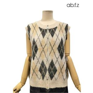 [에이비에프지]아가일 패턴 집업 울 니트 베스트 APZ4ZV33K