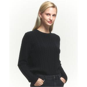 헤지스 여성 24FW 클리어런스캐시미어 블랙 케이블 라운드넥 스웨터 HSSW4DC85BK