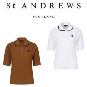 [세인트 앤드류스] 여성 케이블 프릴 카라 반팔 니트(821E3SR101)