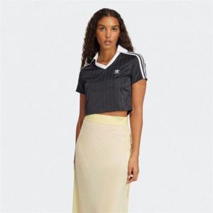 아디다스 아디컬러 풋볼 자카드 브이넥 크롭 폴로 셔츠 - BLACK JD2606 263221