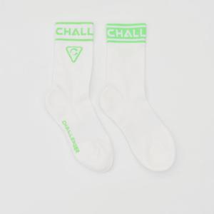 챌린저 유니 로고 포인트 배색 쿠션 중목 양말 네온그린 CHF1USO6281NG